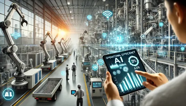 1. Grafik digital yang menunjukkan peningkatan efisiensi operasional berkat teknologi AI