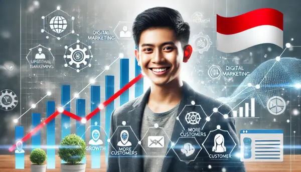 1. Grafik pertumbuhan dan ikon pelanggan dalam konteks pemasaran digital