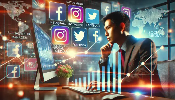 1. Seorang profesional social media manager yang sedang bekerja di depan komputer