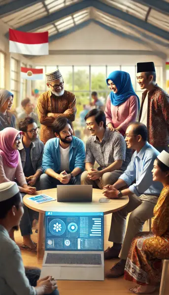 4. Sekelompok orang bekerja sama menggunakan teknologi AI untuk memecahkan masalah sosial