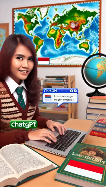 5. Seorang pelajar multinasional sedang belajar bahasa dengan ChatGPT