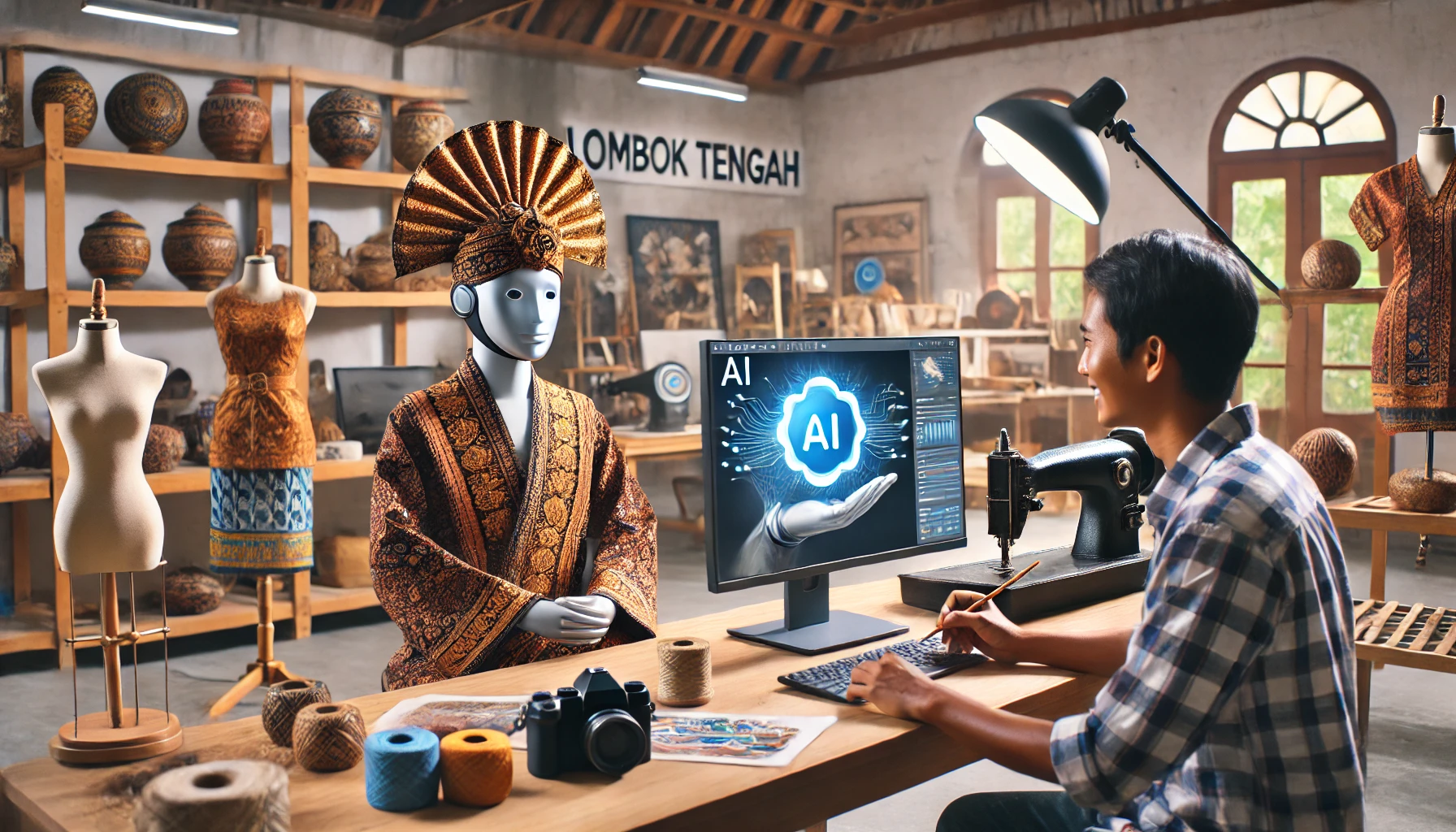 Visualisasi AI yang sedang digunakan untuk menciptakan desain produk kerajinan khas Lombok Tengah