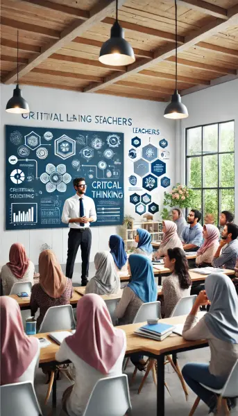 1. Seorang pengajar yang sedang memberikan pelatihan di dalam ruang kelas