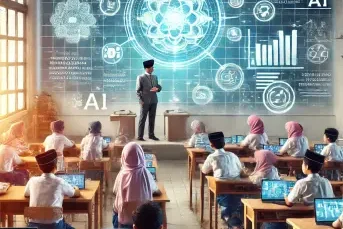 1. Suasana kelas modern dengan teknologi AI