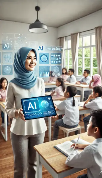 2. Seorang guru yang menggunakan tablet atau laptop