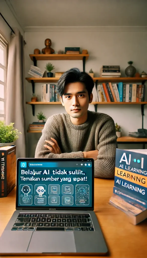 2. Seorang pemula Indonesia yang sedang belajar AI di depan laptop