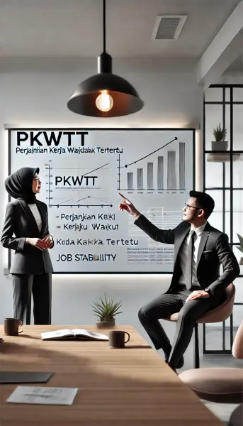 2. Suasana rapat dengan papan tulis yang menampilkan definisi PKWTT