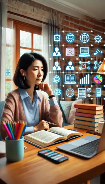 3. Seorang guru Indonesia sedang mengikuti pelatihan online di rumah