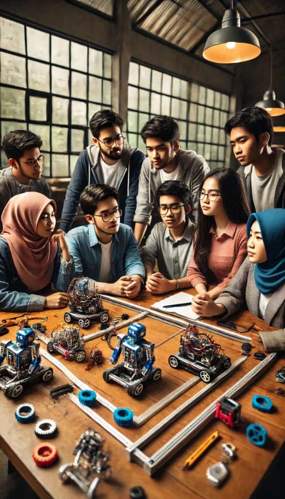 3. Siswa menyelesaikan tantangan lomba robot