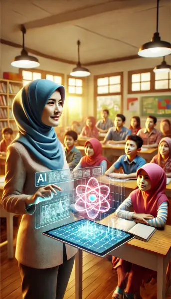 5. Seorang guru Indonesia sedang melakukan presentasi menarik di depan kelas