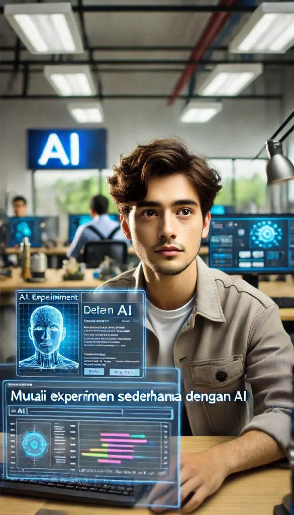 5. Seorang pemula yang sedang bereksperimen dengan alat AI di laboratorium