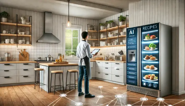 Dapur modern dalam rumah pintar, lengkap dengan peralatan cerdas
