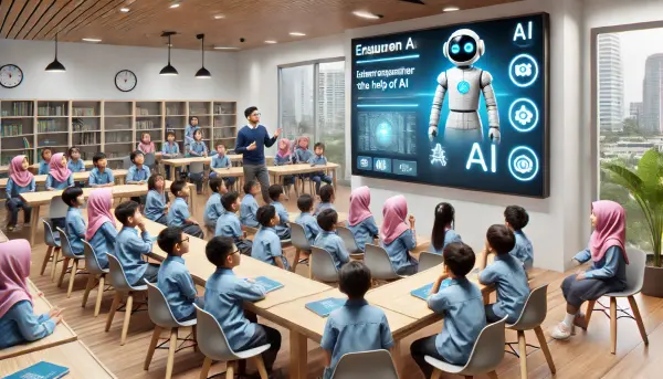 Kelas virtual di mana sekelompok anak-anak asal Indonesia belajar bersama dengan bantuan AI