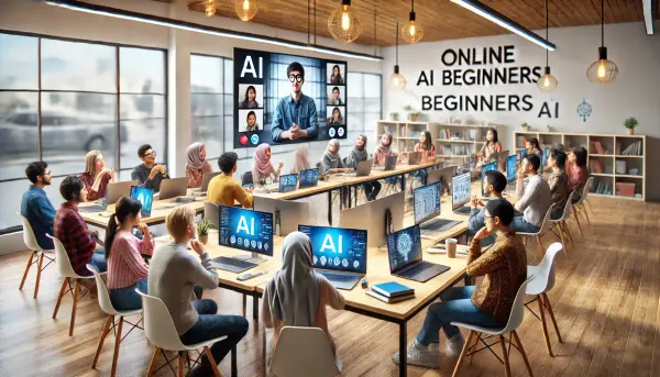 Sekelompok pemula Indonesia yang sedang mengikuti kelas AI online dengan suasana yang kolaboratif
