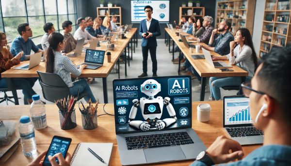 Seorang instruktur Indonesia yang menjelaskan tentang robot AI dalam sesi webinar