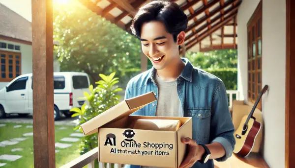 Seorang pemuda yang sedang menerima paket belanja online yang dipersonalisasi