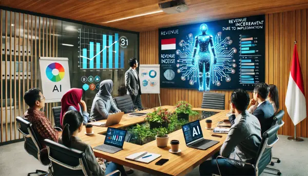 Seorang pengusaha yang sedang berdiskusi dengan timnya di ruang konferensi modern
