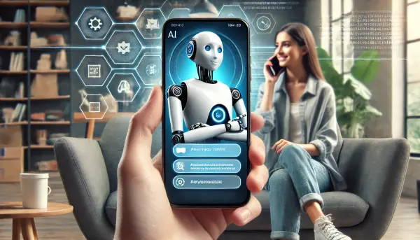 Suasana interaksi antara pelanggan dan chatbot AI di sebuah aplikasi ponsel