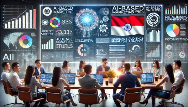 Tim marketing yang menggunakan alat pemasaran berbasis AI untuk merancang kampanye iklan