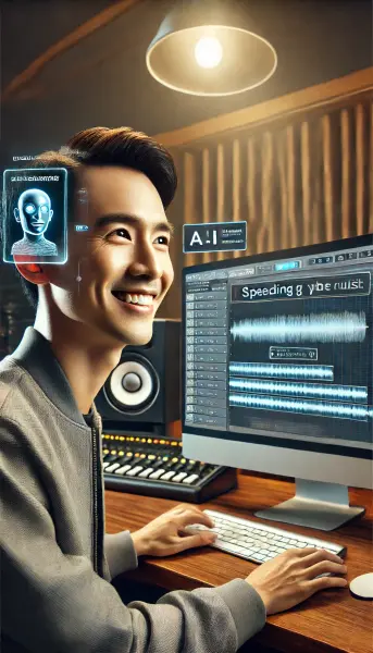 3. Melihat timeline produksi musik di layar komputer, AI mempercepat proses pembuatan lagu