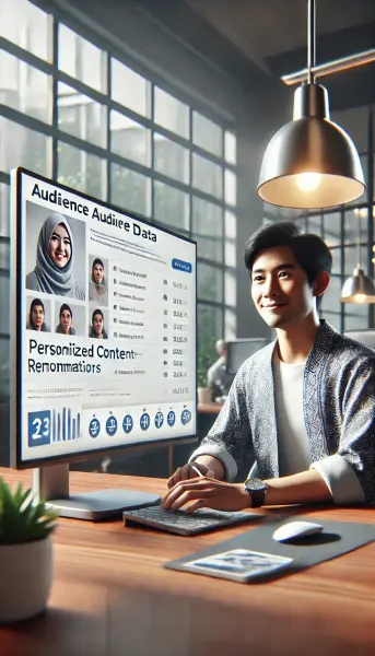4. Seorang pemasar digital yang menganalisis data audiens di layar komputer