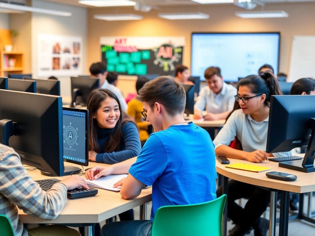 Gambar siswa berkolaborasi dalam proyek coding di kelas