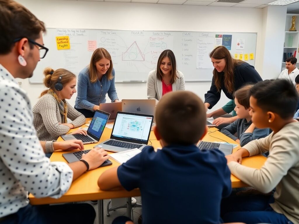 Pelatihan guru coding dan AI di ruang kelas.