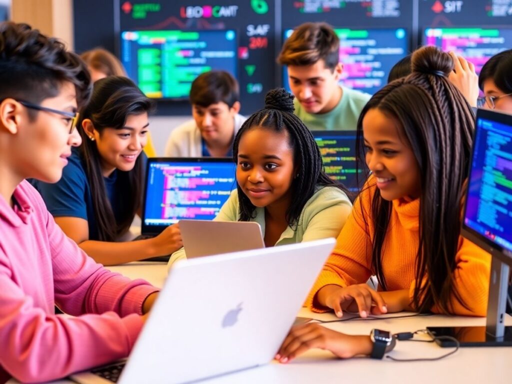 Siswa belajar coding dan AI di lingkungan online.