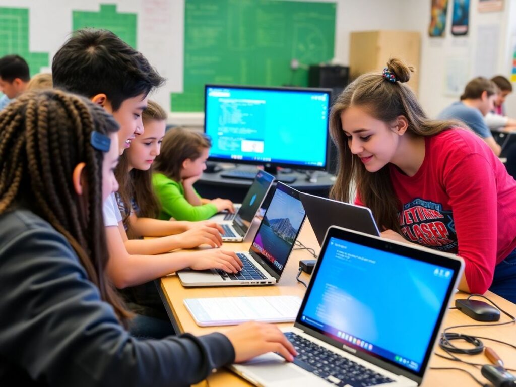 Siswa berkolaborasi dalam kegiatan coding dan AI.