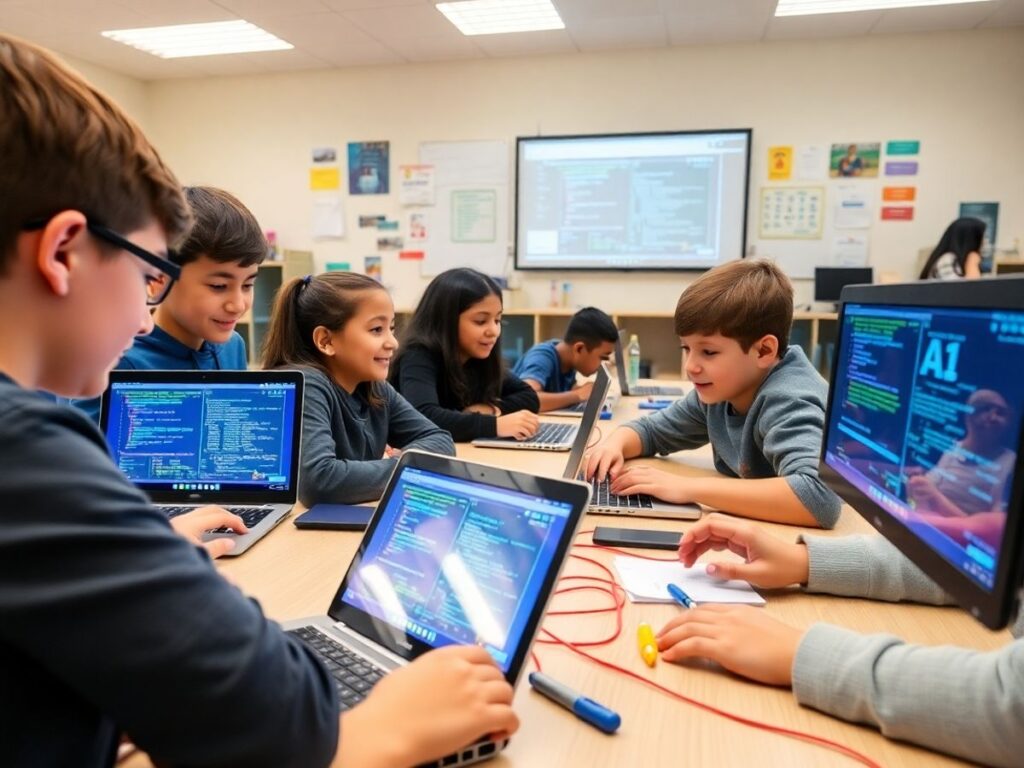 Siswa berkolaborasi dalam praktek coding dan AI.