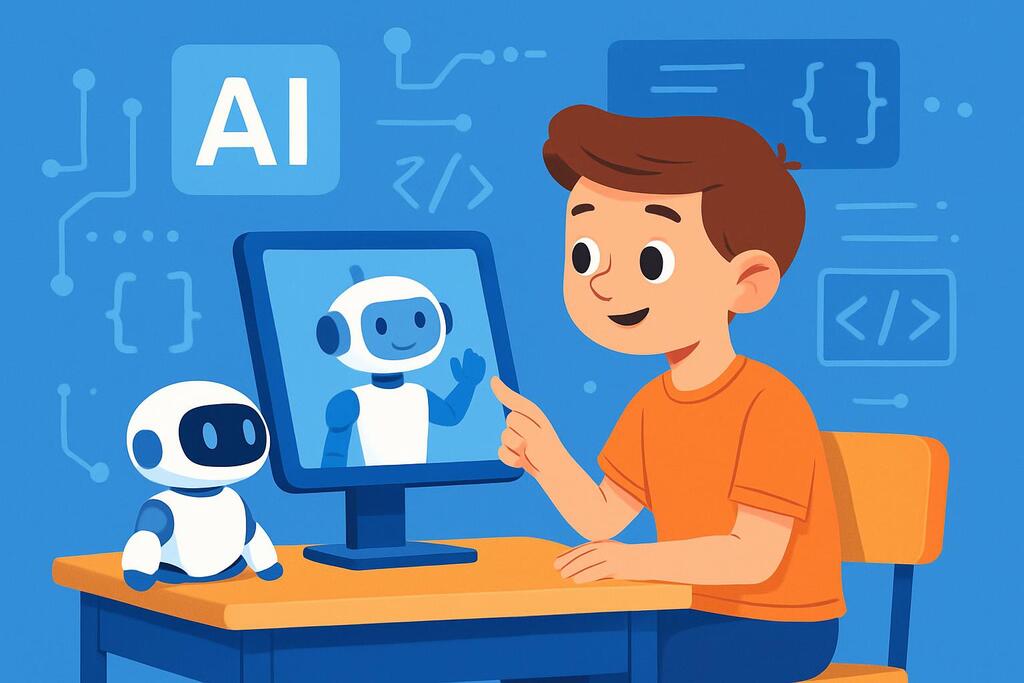 Ilustrasi konsep integrasi AI dan koding di sekolah