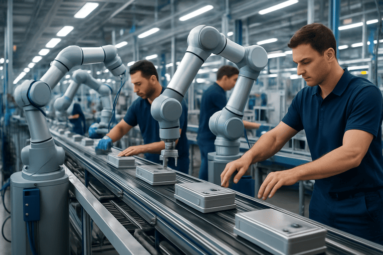 Robot kolaboratif bekerja dengan manusia