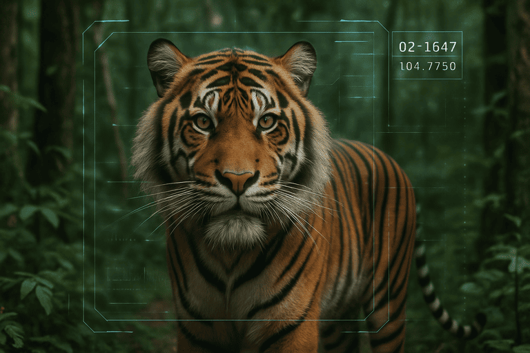 Harimau Sumatera dengan overlay data pelacakan AI