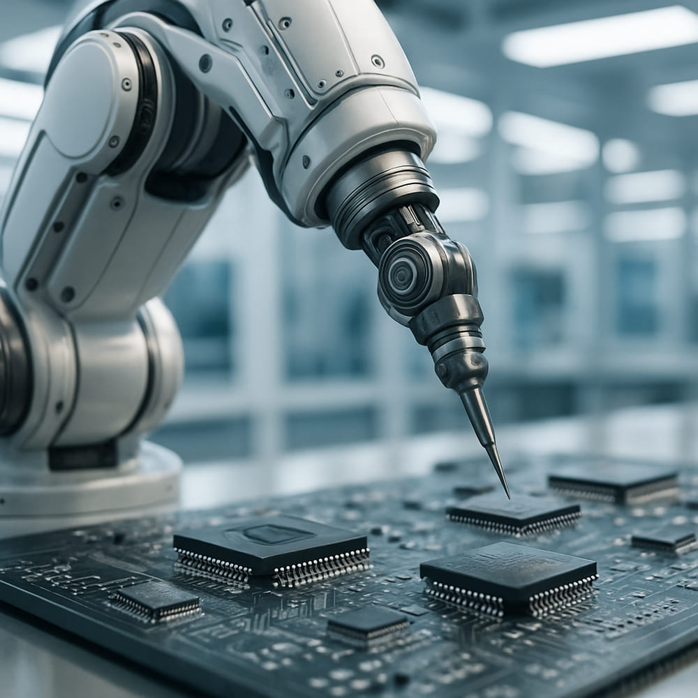 Robot arm assembling microchips