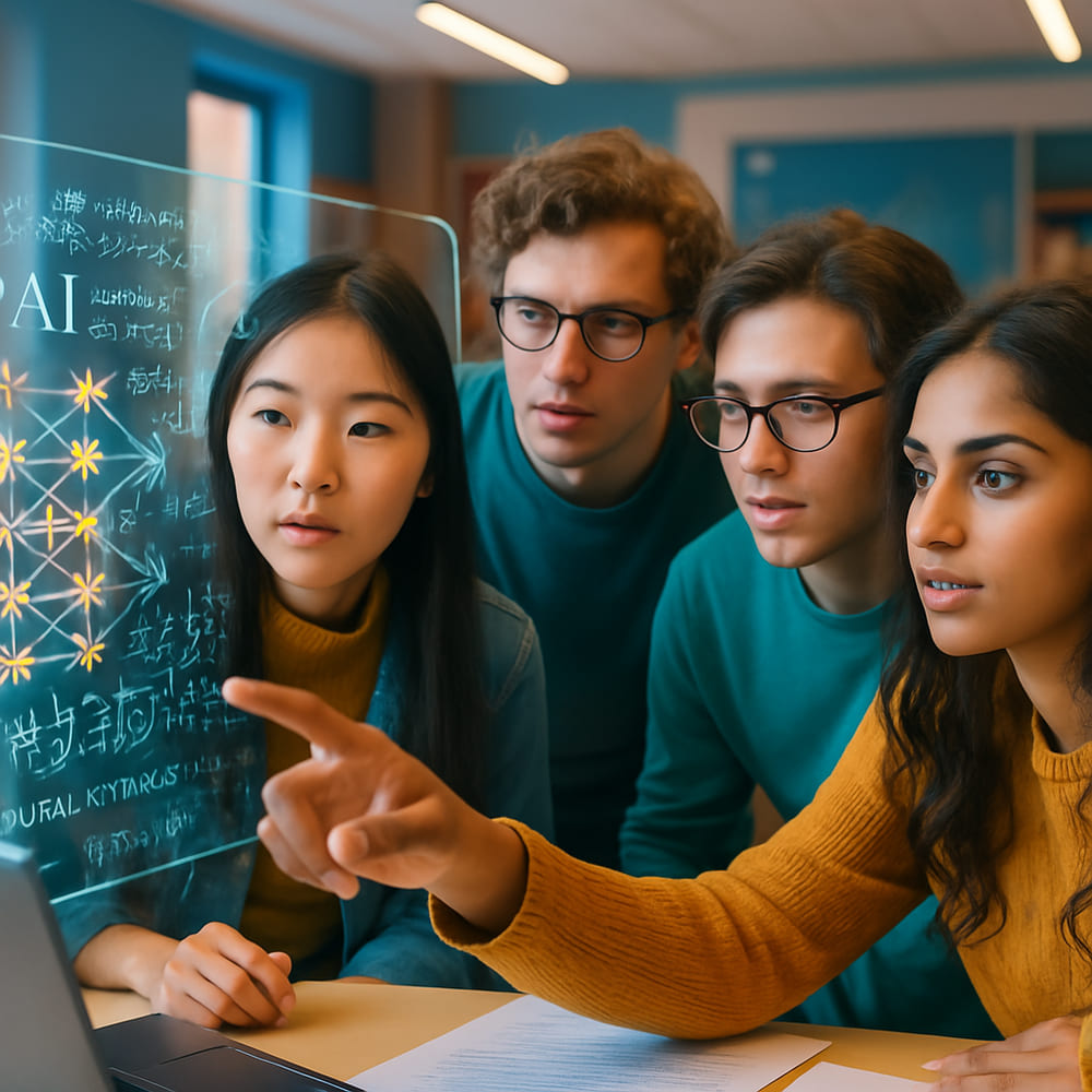 Students engaged in AI training