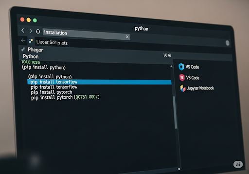 02. Layar komputer yang menunjukkan proses instalasi library Python dan AI di terminal