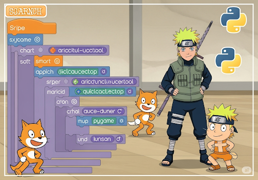 02. Scratch atau Python dengan library seperti Pygame adalah pilihan yang bagus untuk pemula karena kemudahan penggunaannya