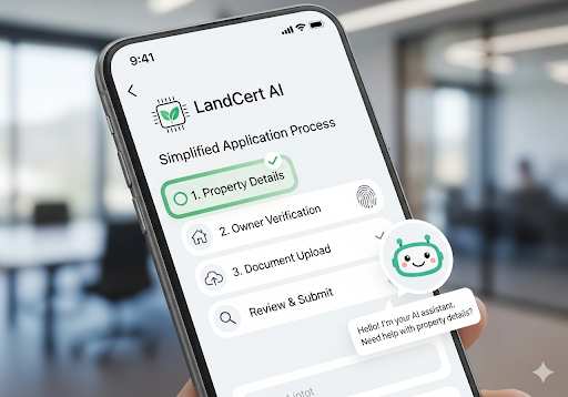 Gambar 3. Antarmuka aplikasi mobile yang user-friendly, menunjukkan proses pengajuan sertifikat tanah yang disederhanakan dengan bantuan AI