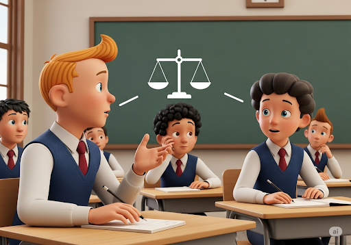 Gambar 3. Siswa sekolah menengah terlibat dalam diskusi yang bijaksana tentang keadilan dalam AI