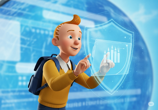 Gambar 5. Seorang siswa sekolah menengah dengan percaya diri menavigasi antarmuka digital