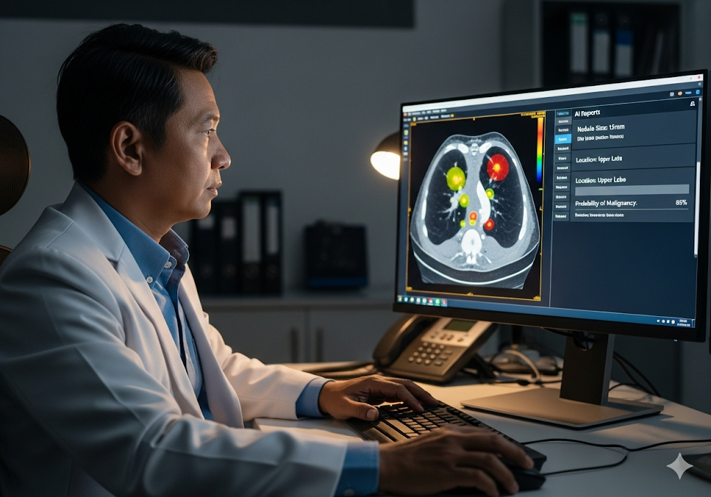 02. Analisis terperinci dari pemindaian CT paru-paru dengan area mencurigakan yang disorot