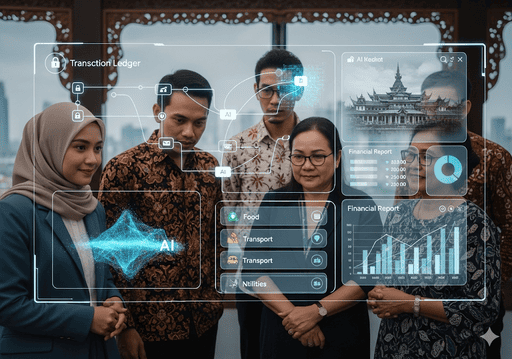 02. Buku besar digital dengan algoritma AI yang secara otomatis mengkategorikan transaksi dan menghasilkan laporan keuangan