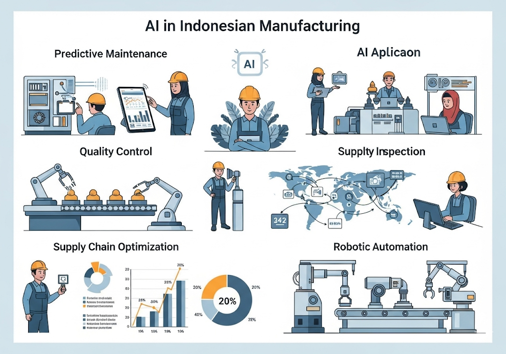 02. Pemeliharaan prediktif, kontrol kualitas, pengoptimalan rantai pasokan, dan otomatisasi robot.