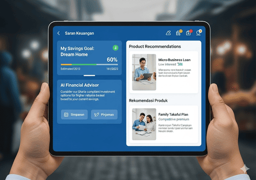 03. Dasbor digital yang dipersonalisasi untuk anggota koperasi, yang menampilkan saran keuangan dan rekomendasi produk yang disesuaikan