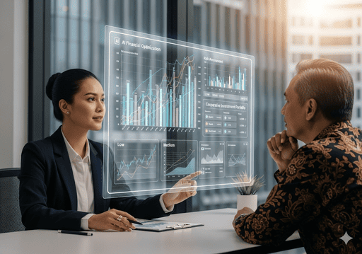 04. Seorang penasihat keuangan menggunakan alat bertenaga AI untuk mengoptimalkan portofolio investasi koperasi