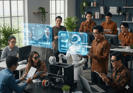 05. Manusia dan AI bekerja secara kolaboratif dalam lingkungan komersial yang harmonis